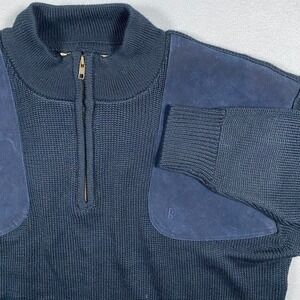 Bob Allen Mens 2XL Navy Blue Wool Blend Shooting Sweater Quilted Shoulder Patch